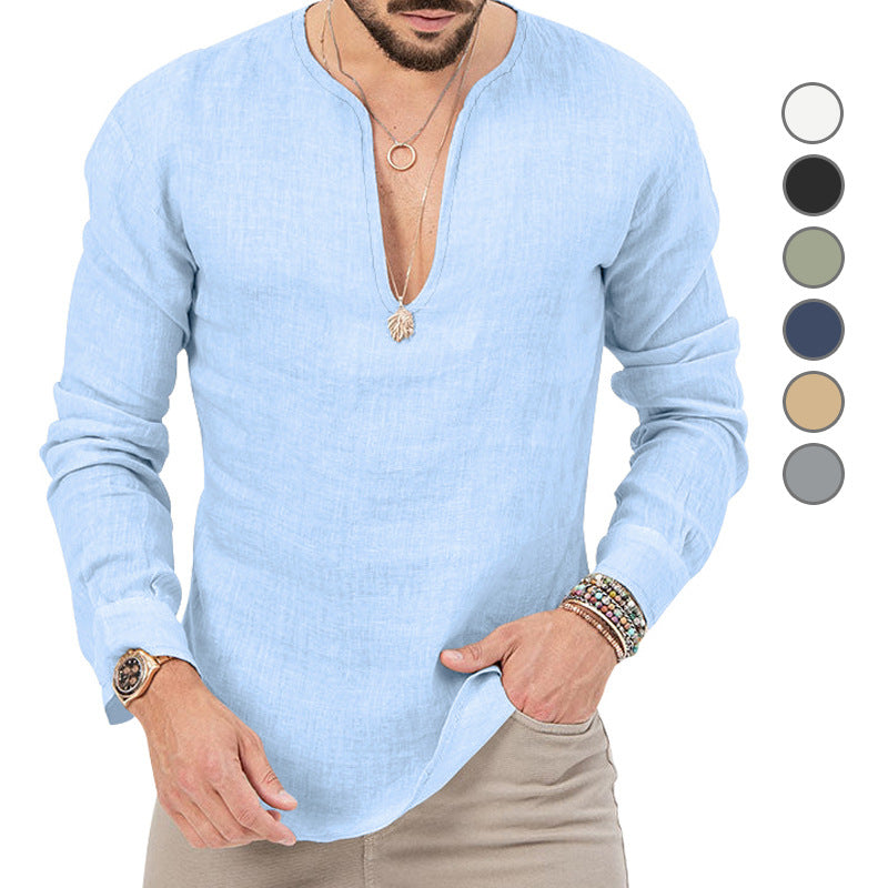 Men's Casual Linen Long Sleeved T-shirt