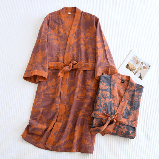 Cotton Loose Bathrobe Lace Bathrobe Double Jacquard Pajamas