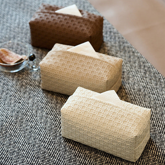 Rattan Pattern Tissue Box Waterproof Leather Tissue Storage Box