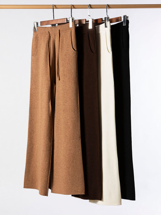 Thick soft Wool Drawstring High Waist Straight Wide Leg Pants