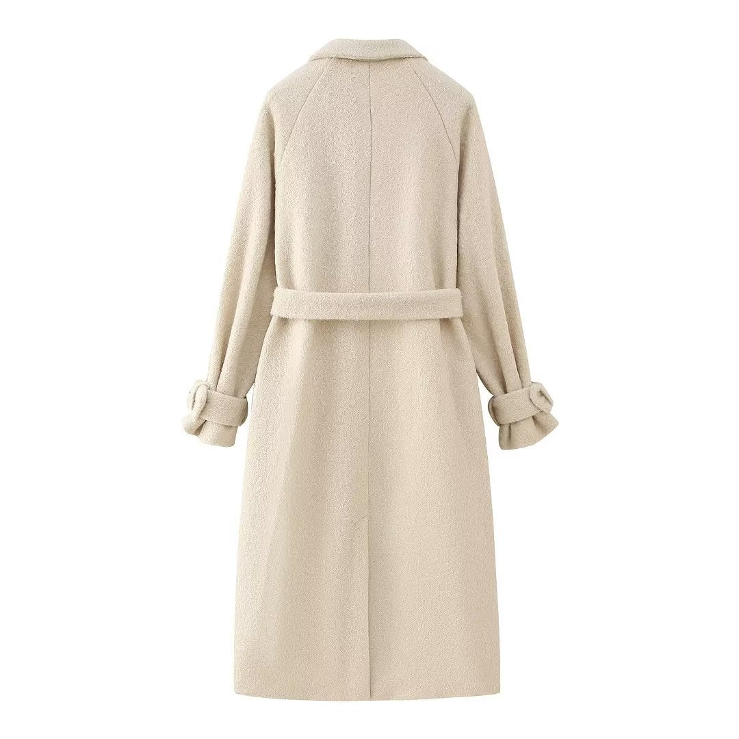 Loose Cotton-padded Collar Long Woolen Coat