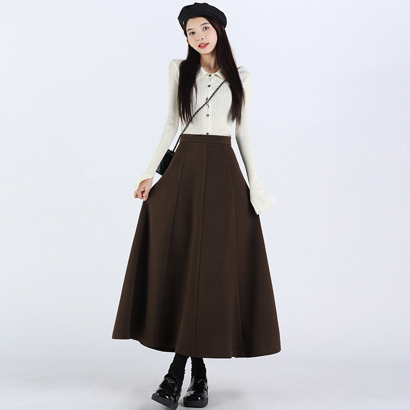 Mid-Length Woolen Skirt Slim Fit