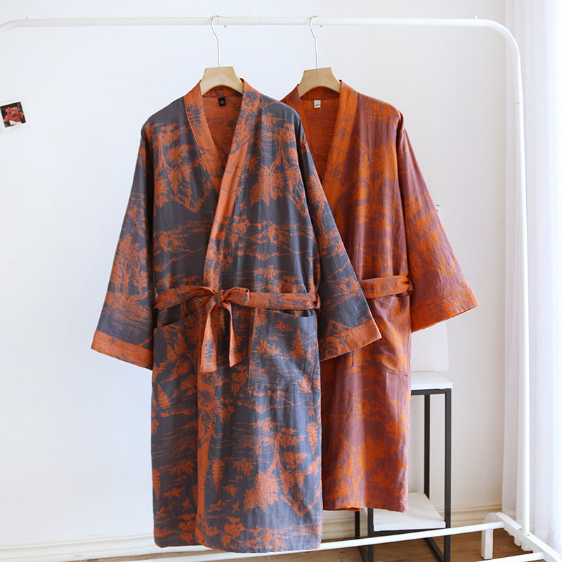 Cotton Loose Bathrobe Lace Bathrobe Double Jacquard Pajamas