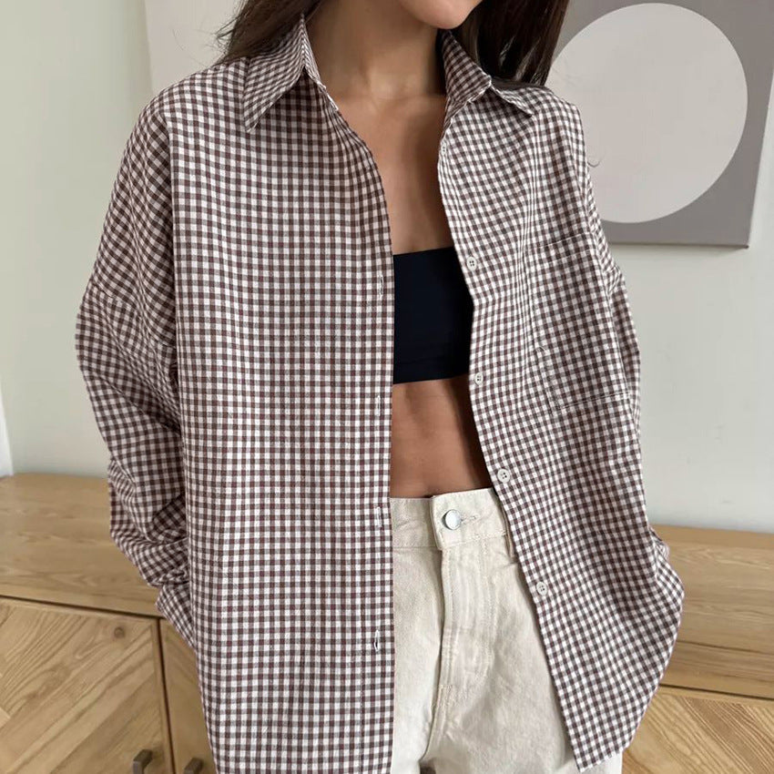 Pure Cotton Plaid Simple Loose Women's  Shirt