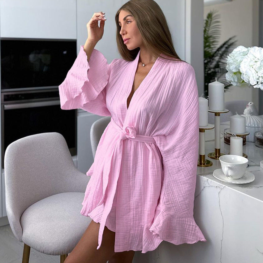 Crepe Cotton Ruffles Nightgown Shorts Set