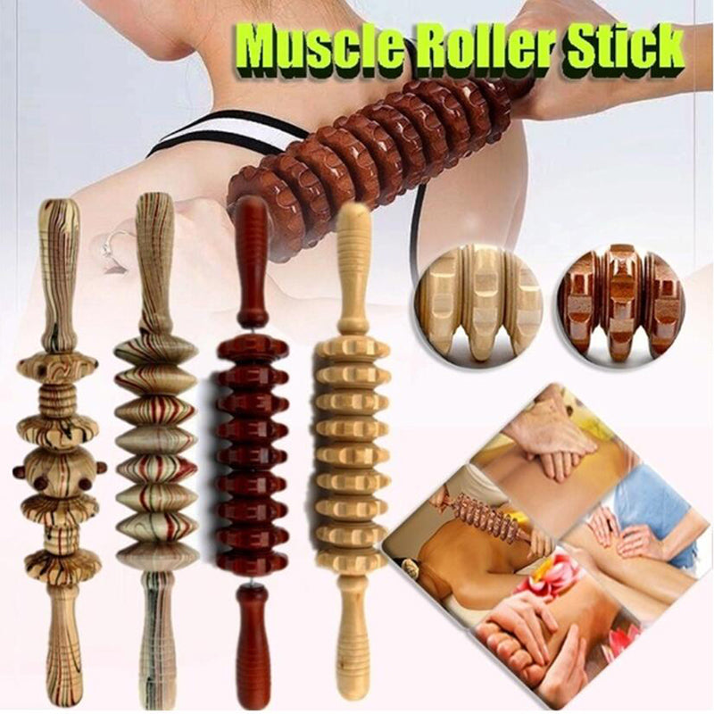 Wooden White Red Belly Nine-wheel Massager Roller