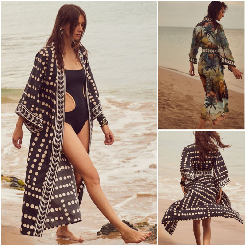 Long Sleeve Cardigan Long Robe Dress Bikini Cover Up