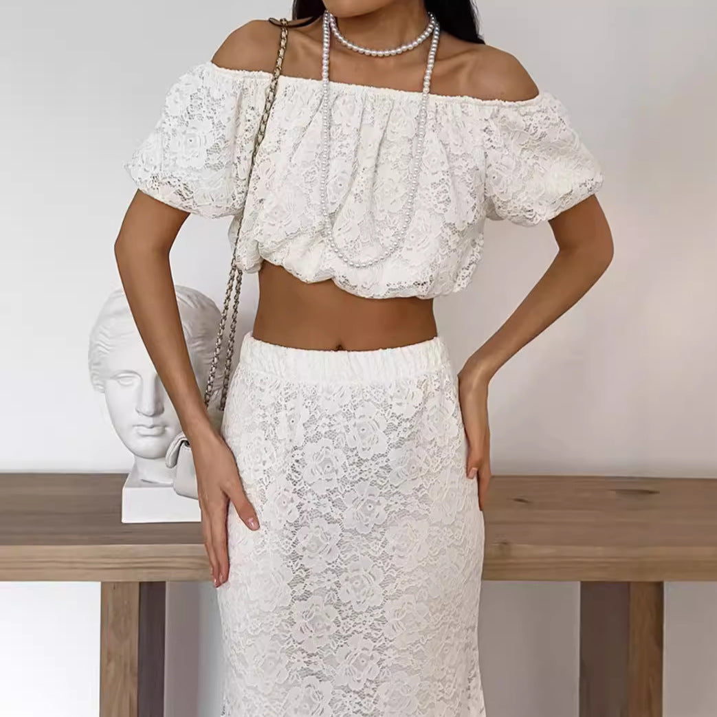 Lace Off Shoulder High Waist Maxi Set