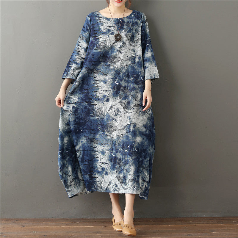 Original Tie-dye Cotton And Linen Dress