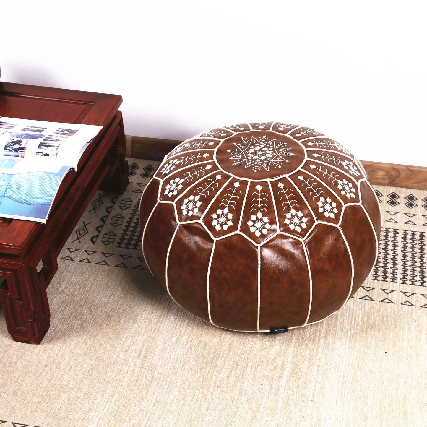 Moroccan Leather Pier Hand-embroidered Sheepskin Futon