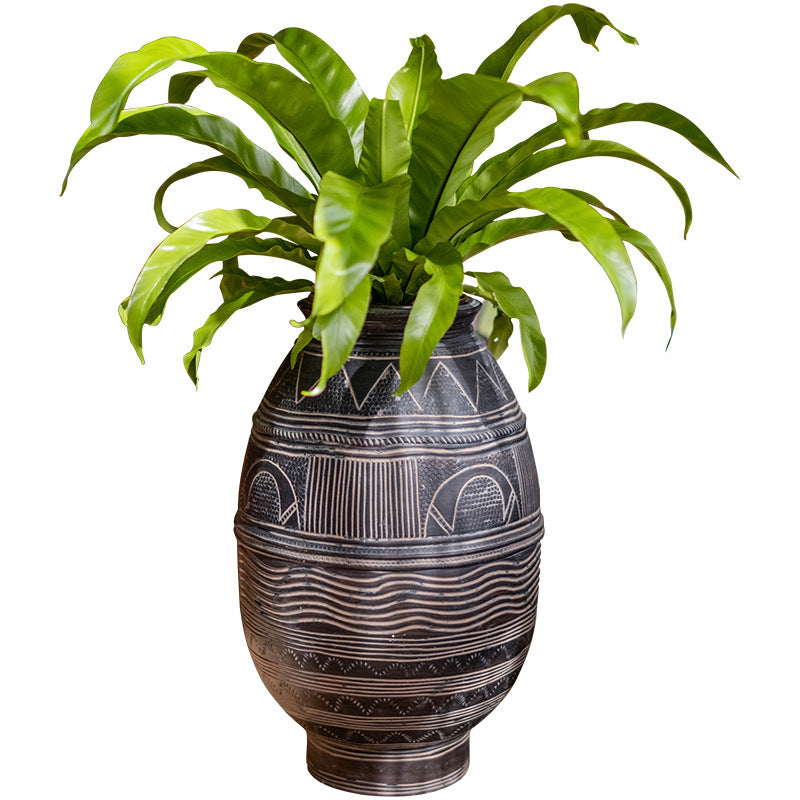 African Art Cement Flower Cement  Pot - Handcrafted Planter for Home Decor