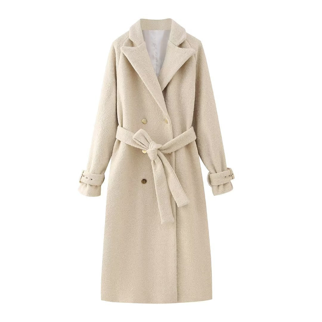 Loose Cotton-padded Collar Long Woolen Coat