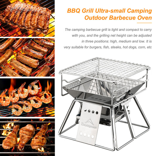 Portable Stainless Steel BBQ Grill Non-stick Surface Folding Barbecue Grill Outdoor Camping Picnic