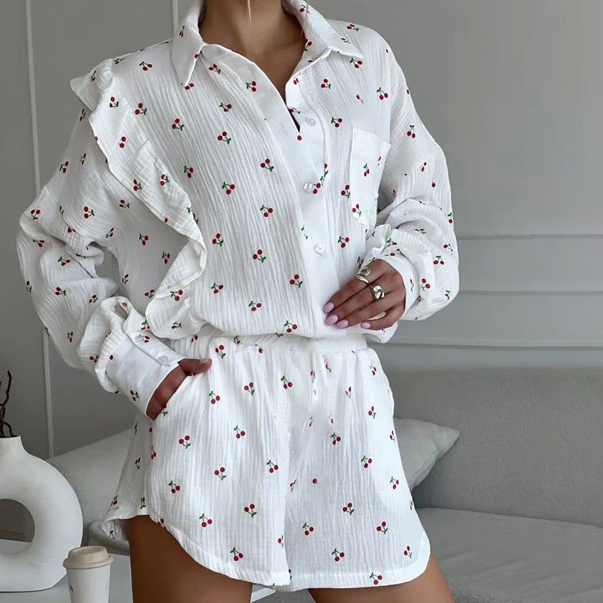 Pure Cotton Printed Cardigan Ruffled PJ Set