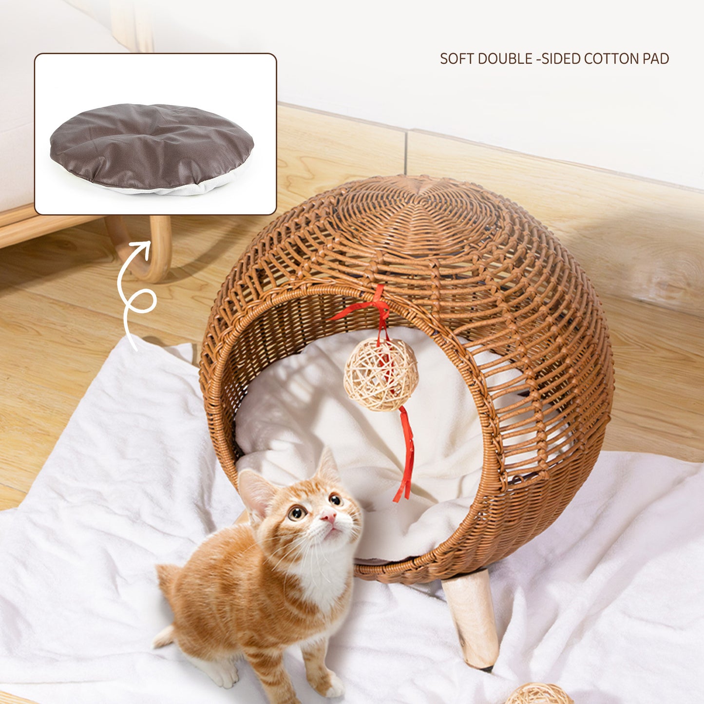 Rattan Woven Round Cat Bed