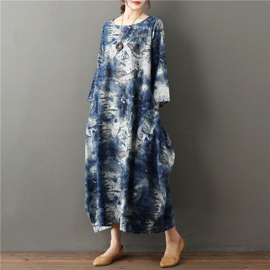 Original Tie-dye Cotton And Linen Dress