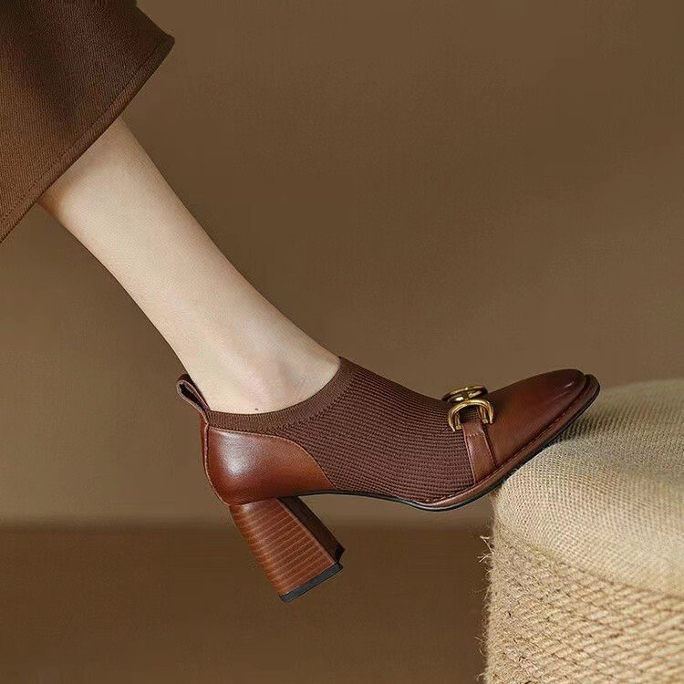 French Retro Soft Leather Square Toe