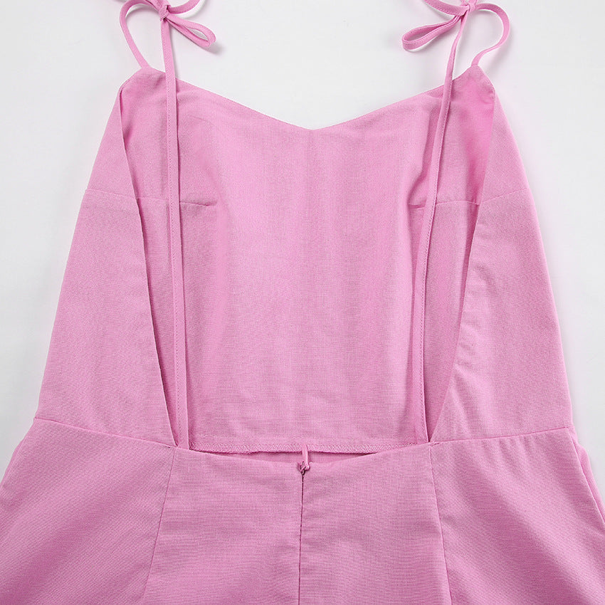 Cotton & Linen Backless Pink Dress