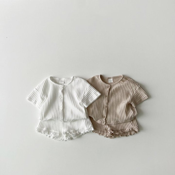 Unisex Baby Striped Knit Short-sleeved Two-piece Outfit Set