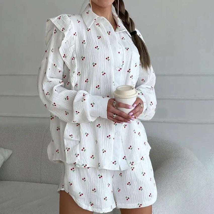 Pure Cotton Printed Cardigan Ruffled PJ Set