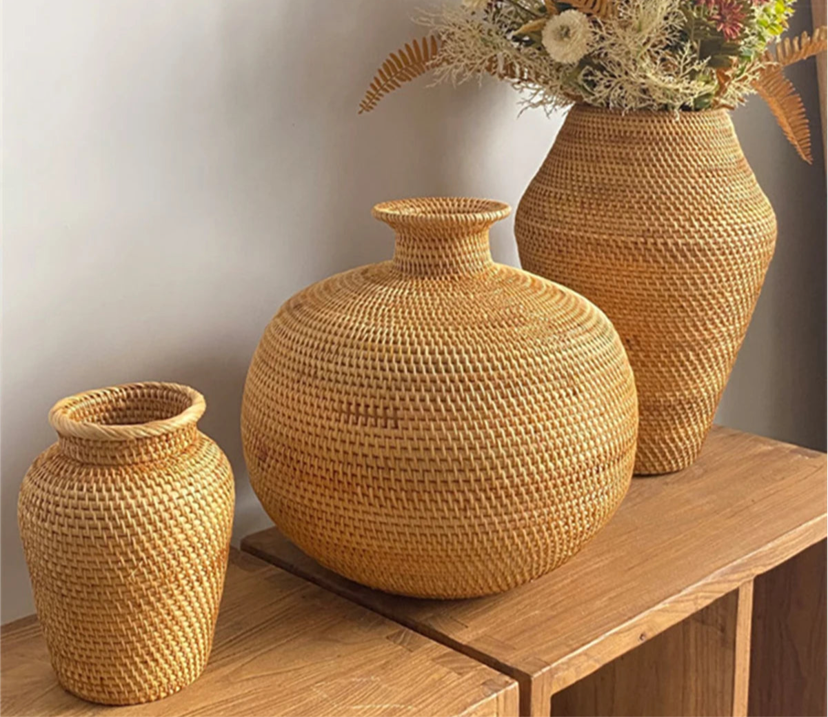 Large Handmade Rattan dry Flower Vase