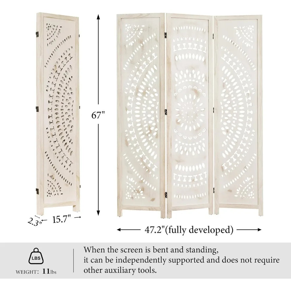 Folding Room Divider Wood Carved Privacy Screen