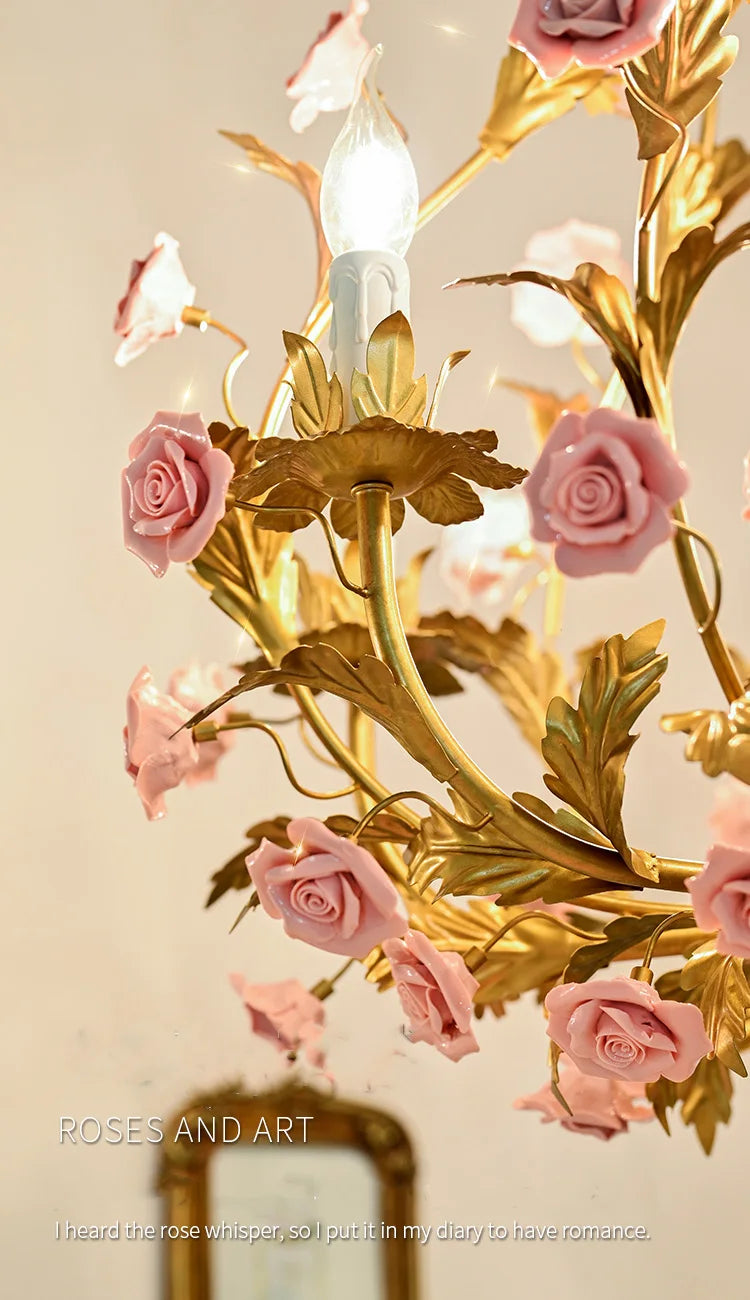 Floral Led  Rose Copper Ceramic Chandelier