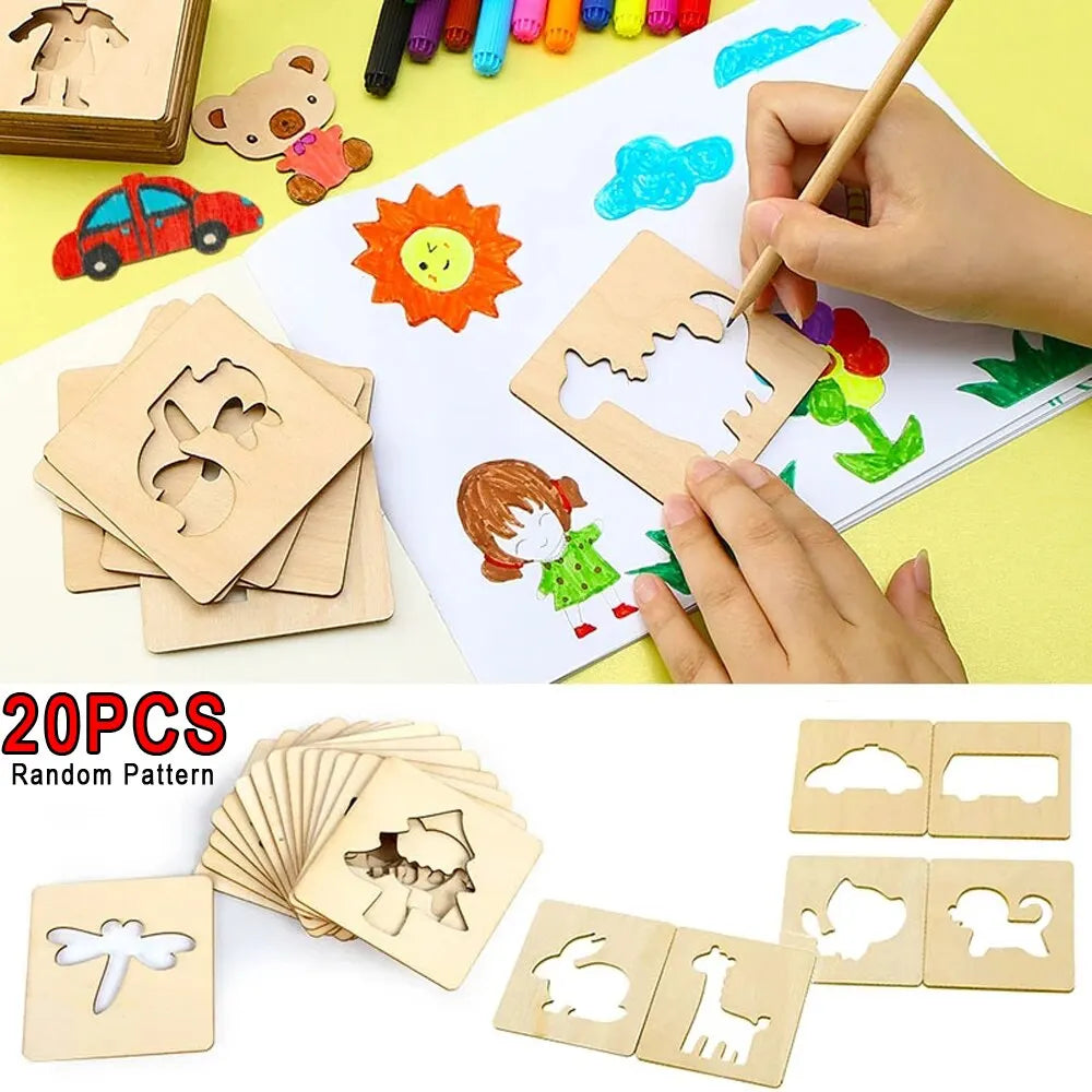 20pcs Wooden Montessori Drawing Painting Template