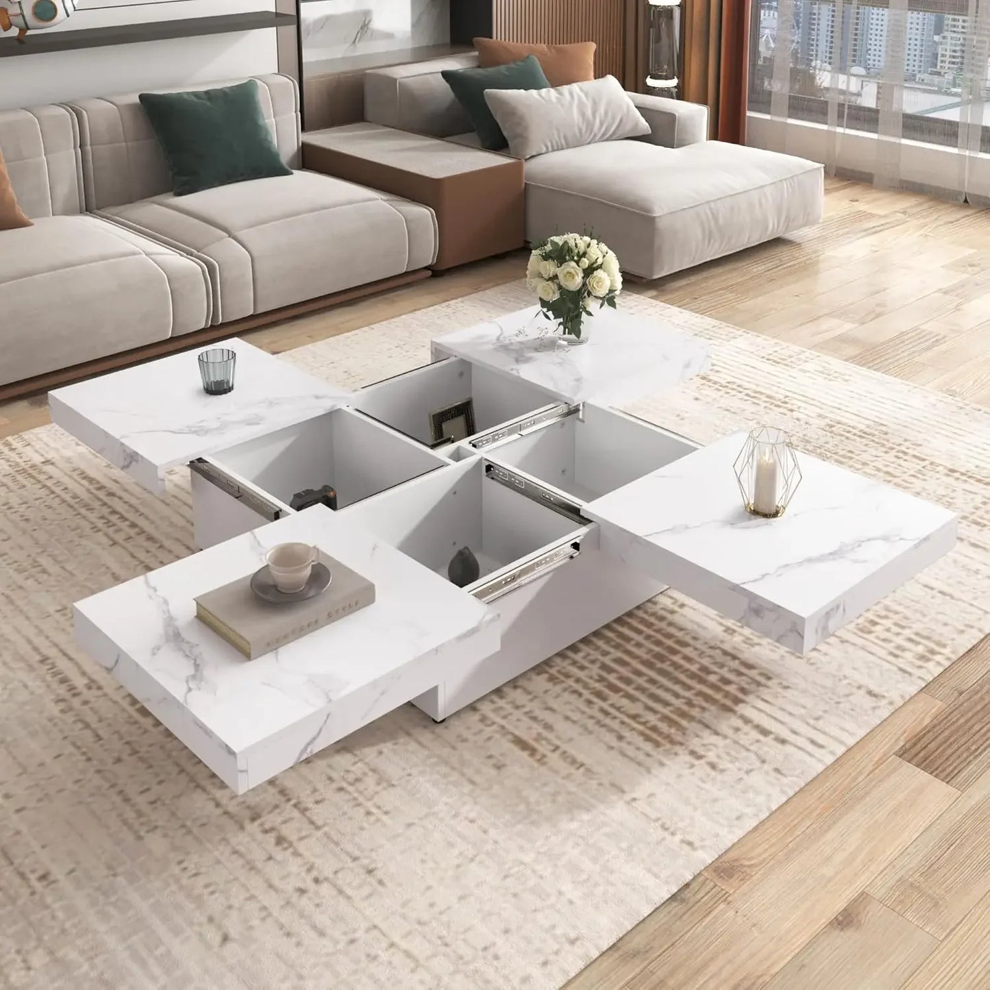 Sliding Top Square Coffee Table