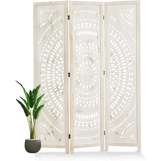 Folding Room Divider Wood Carved Privacy Screen