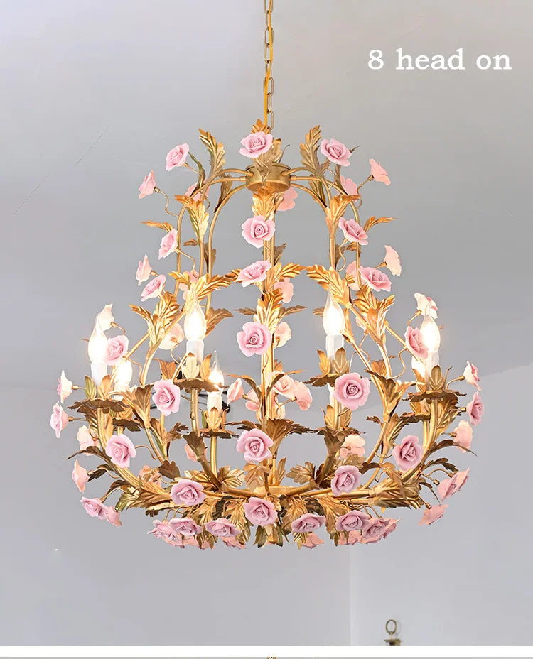 Floral Led  Rose Copper Ceramic Chandelier