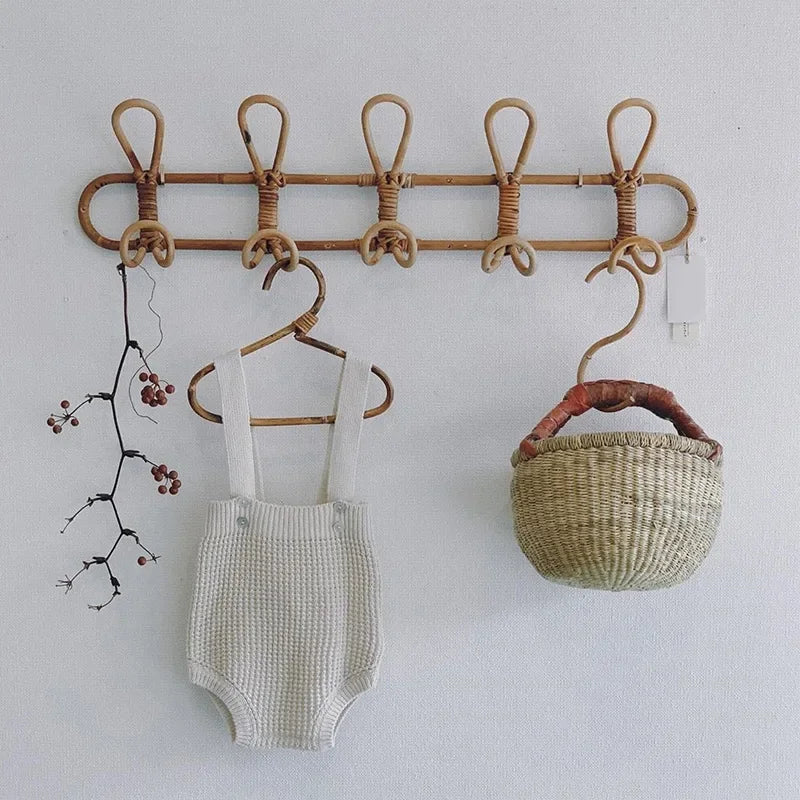 Rattan Wall Hooks Kids Garments Organizer