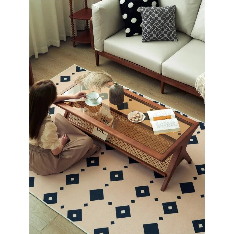 Solid Wood Rattan Coffee Table