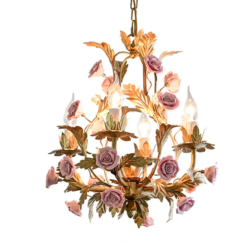 Floral Led  Rose Copper Ceramic Chandelier