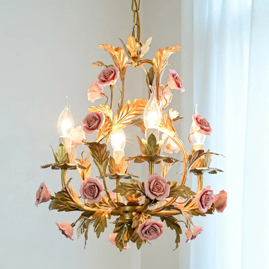 Floral Led  Rose Copper Ceramic Chandelier