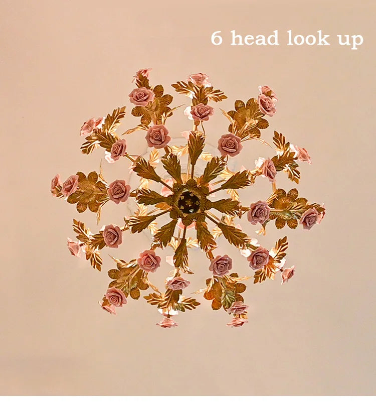 Floral Led  Rose Copper Ceramic Chandelier