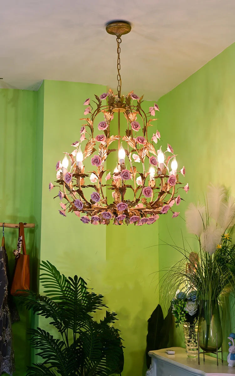 Floral Led  Rose Copper Ceramic Chandelier