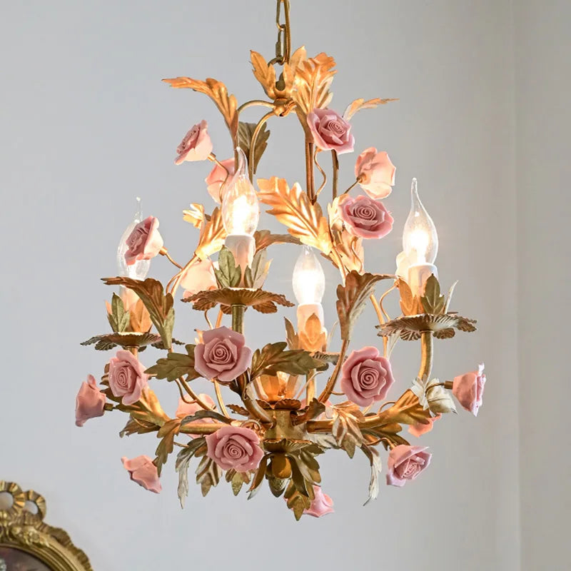 Floral Led  Rose Copper Ceramic Chandelier