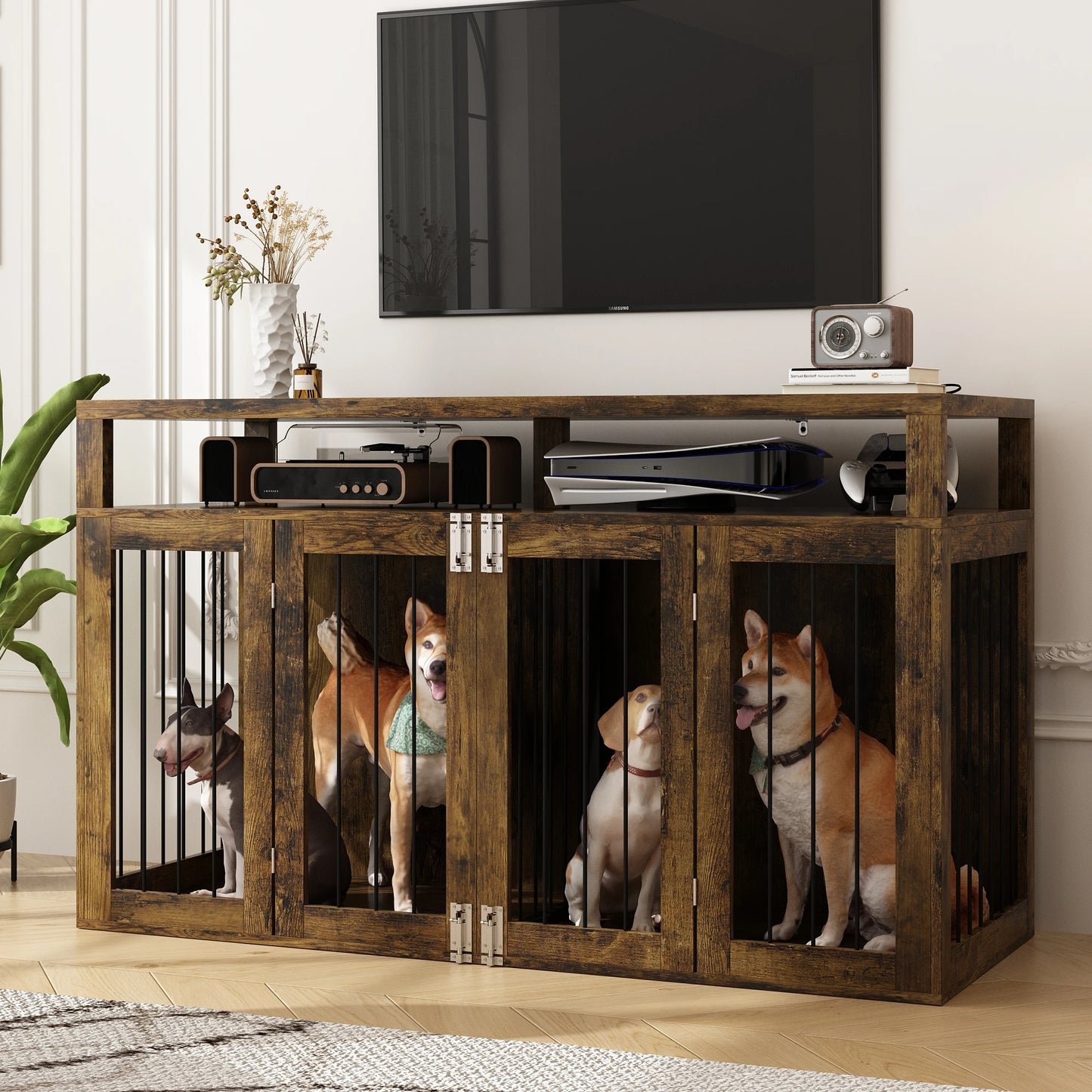 Dog Crate TV Stand for 2 Dogs