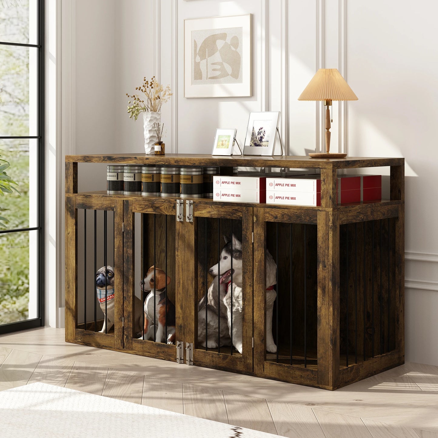 Dog Crate TV Stand for 2 Dogs