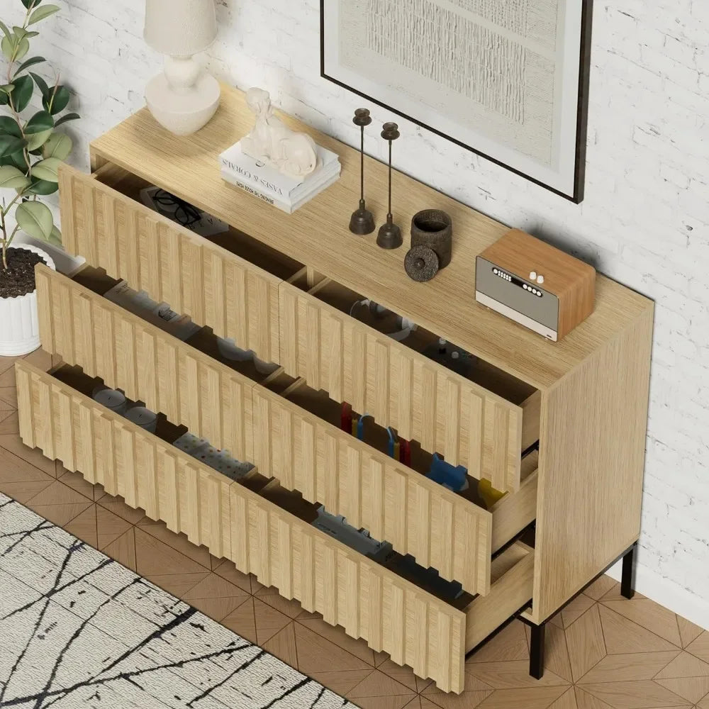 Natural Wood 6 Drawer Dresser