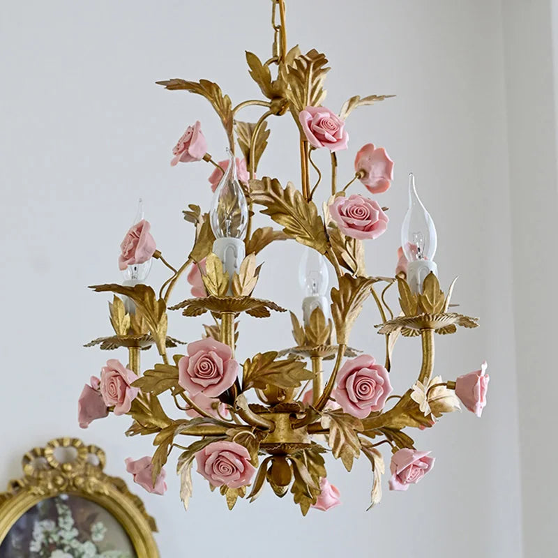 Floral Led  Rose Copper Ceramic Chandelier