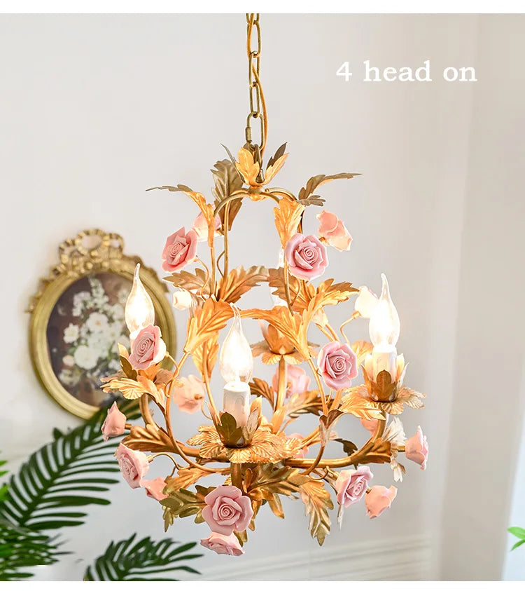 Floral Led  Rose Copper Ceramic Chandelier