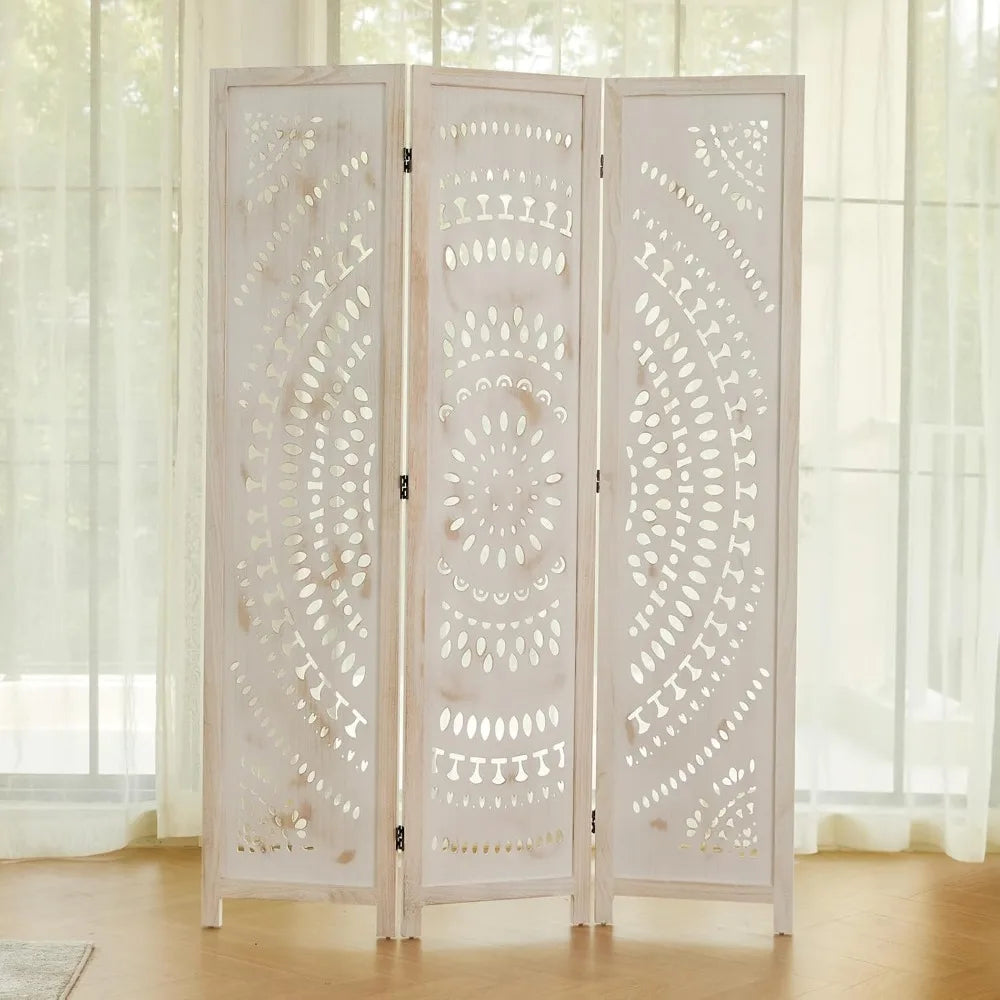 Folding Room Divider Wood Carved Privacy Screen