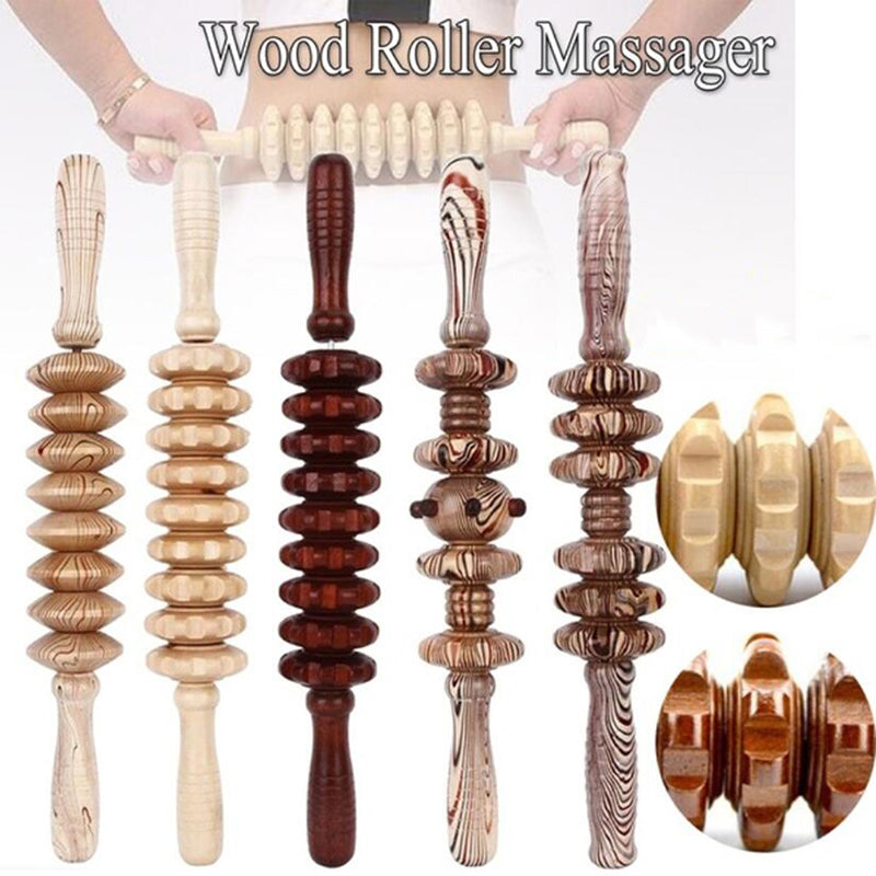 Wooden White Red Belly Nine-wheel Massager Roller