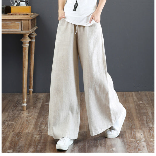 Linen Fabric Women's Wide-leg Pants