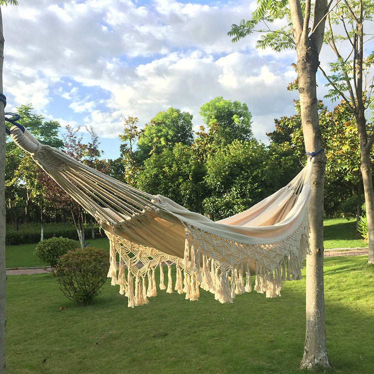 Cotton Tassel Double Hammock Outdoor Indoor