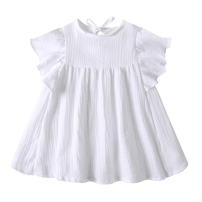 Cotton And Linen Short-sleeved Skirt Children