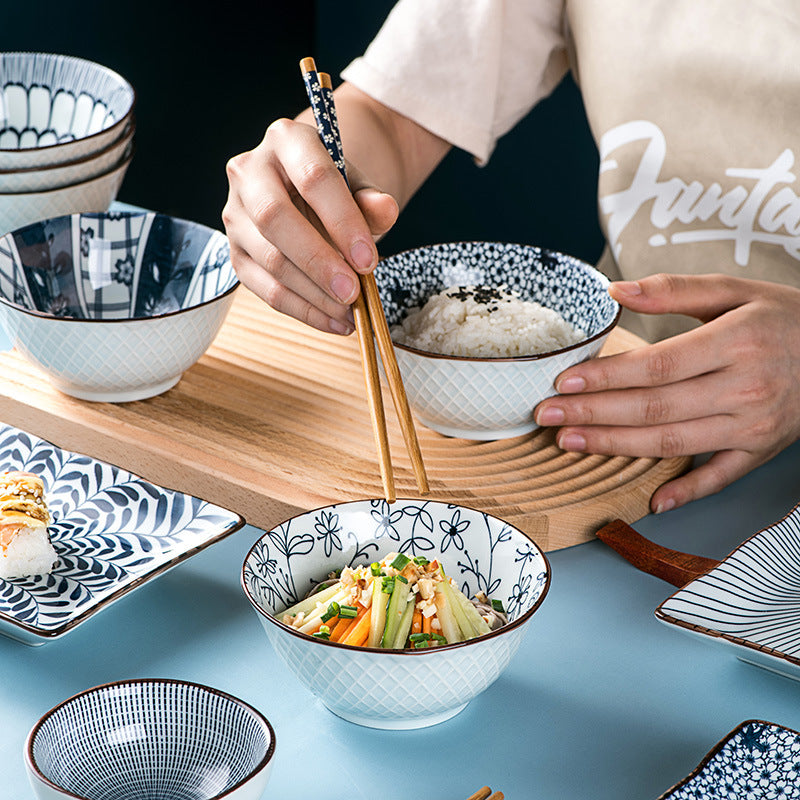 Japanese Blue And White Rice Bowl Ceramic Tableware