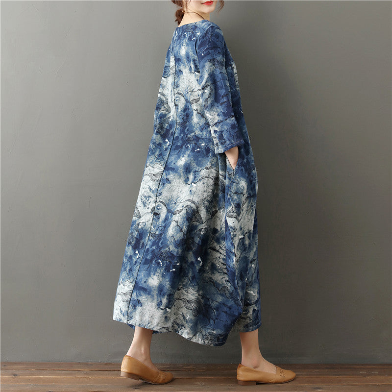 Original Tie-dye Cotton And Linen Dress